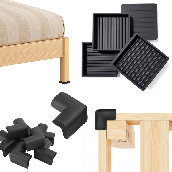 Black Foam Furniture Corner Protectors + Non-Slip Leg Pads, 2.05 × 2.05 in, 8 + 4 pcs