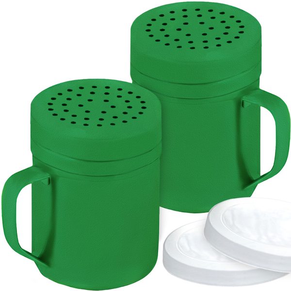 Forest Green Stainless Steel Dredge Shakers with Handle, Medium Holes, 10 oz, Pack of 2
