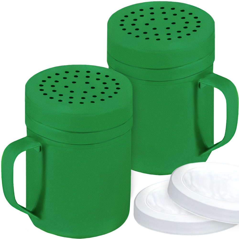 Forest Green Stainless Steel Dredge Shakers with Handle, Medium Holes, 10 oz, Pack of 2