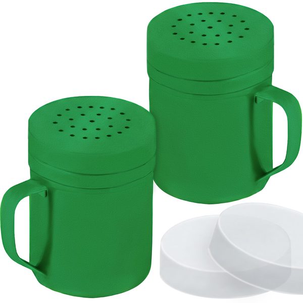 Forest Green Stainless Steel Dredge Shakers with Handle, Medium Holes, 6 oz, Pack of 2