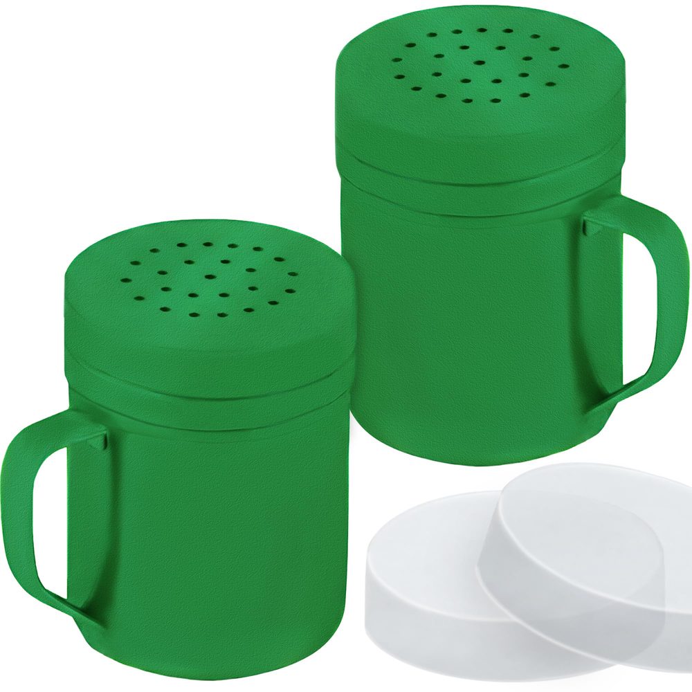 Forest Green Stainless Steel Dredge Shakers with Handle, Medium Holes, 6 oz, Pack of 2