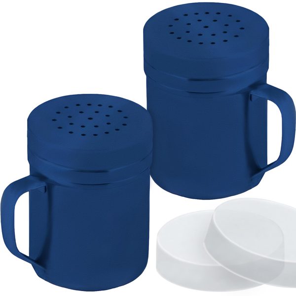 Navy Blue Stainless Steel Dredge Shakers with Handle, Medium Holes, 6 oz, Pack of 2