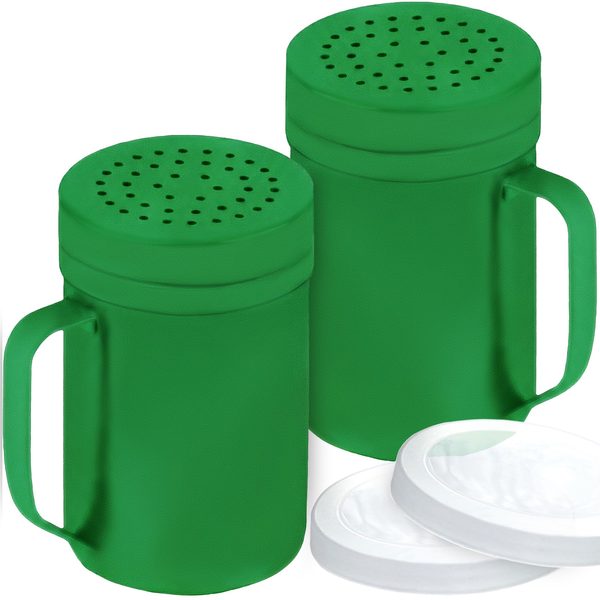 Forest Green Stainless Steel Dredge Shakers with Handle, Medium Holes, 14 oz, Pack of 2