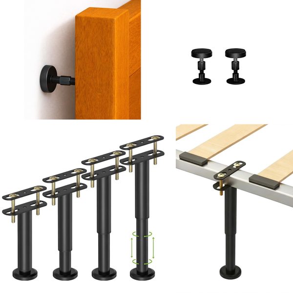 Adjustable Metal Bed Support Legs 6.89–12.20 in + Headboard Stoppers, 4 + 2 pcs