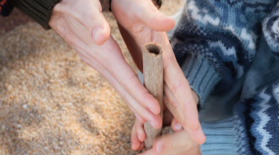 Du sable, du bois flotté, quatre mains